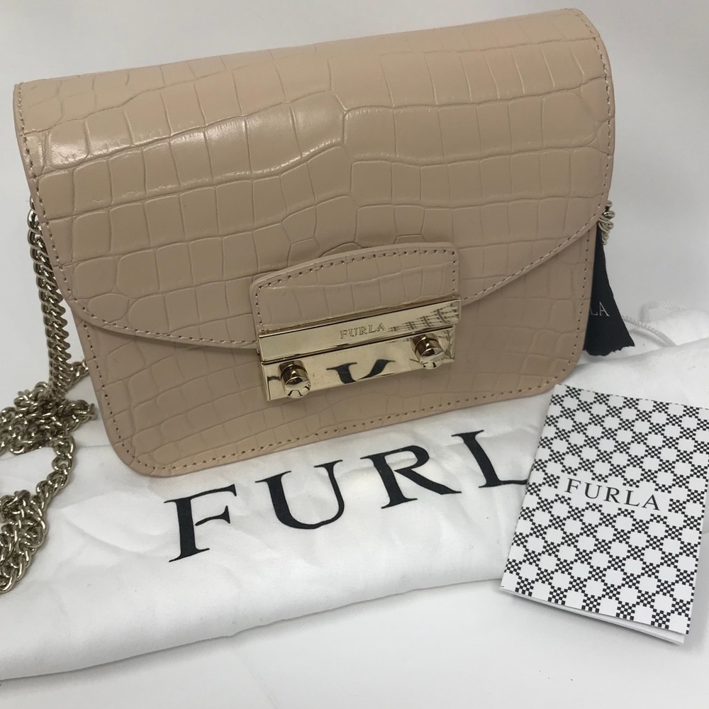 Beige Crocodile Furla Cross Body Metropolis NWT